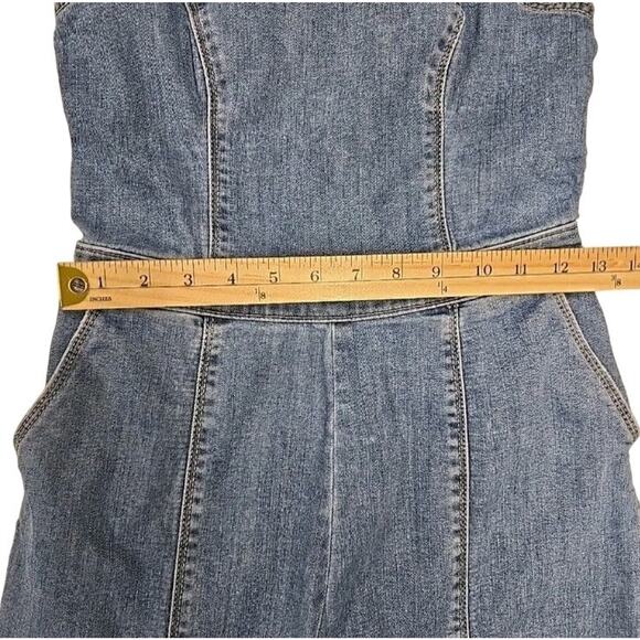 Hollister Womens Stretch Denim Wide-Leg Cropped Jumpsuit Sz S Smocked Pockets - Picture 11 of 11